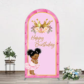 Lofaris Pink Princess Crown Floral Birthday Arch Backdrop